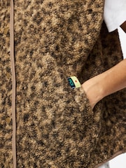 PIECES Brown Leopard Animal Print Teddy Vest - Image 3 of 6