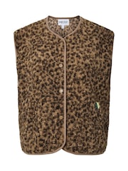 PIECES Brown Leopard Animal Print Teddy Vest - Image 5 of 6