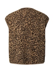 PIECES Brown Leopard Animal Print Teddy Vest - Image 6 of 6