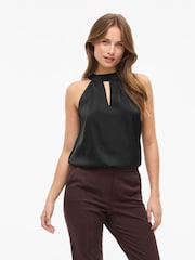 VILA Black Halterneck Satin Top - Image 1 of 3