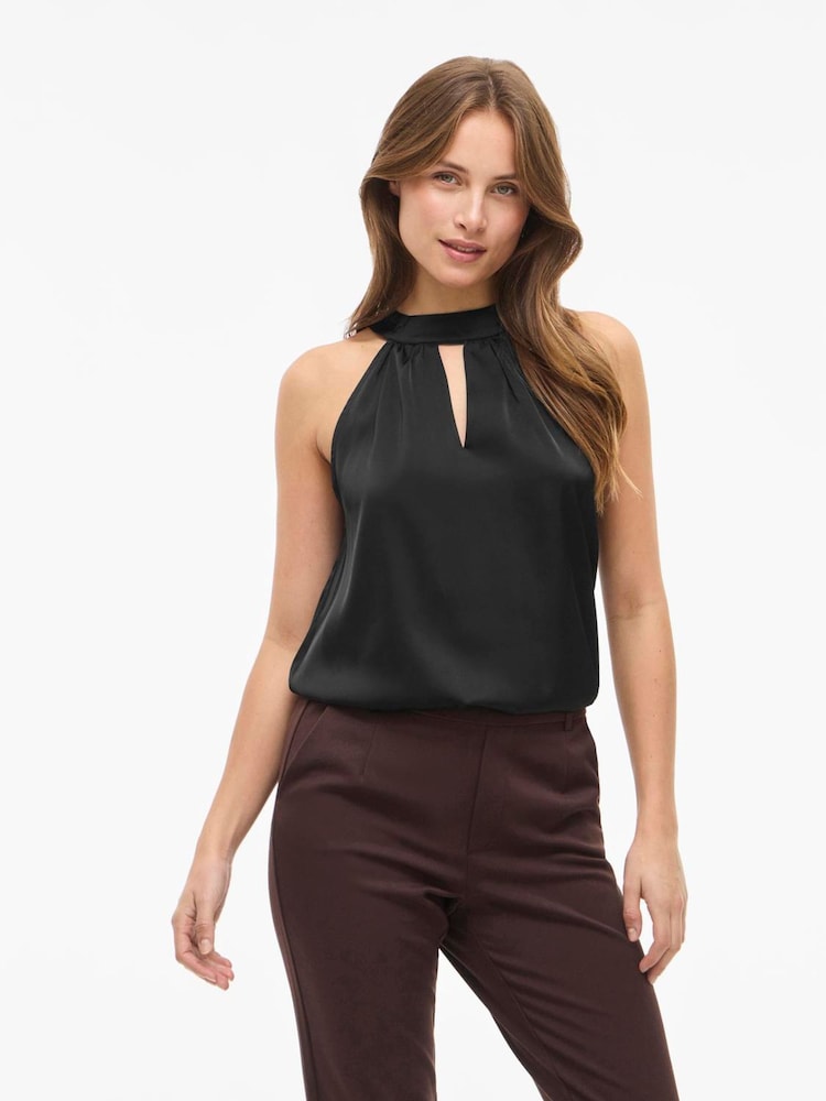 VILA Black Halterneck Satin Top - Image 1 of 3 VILA Black Halterneck Satin Top - Image 1 of 3
