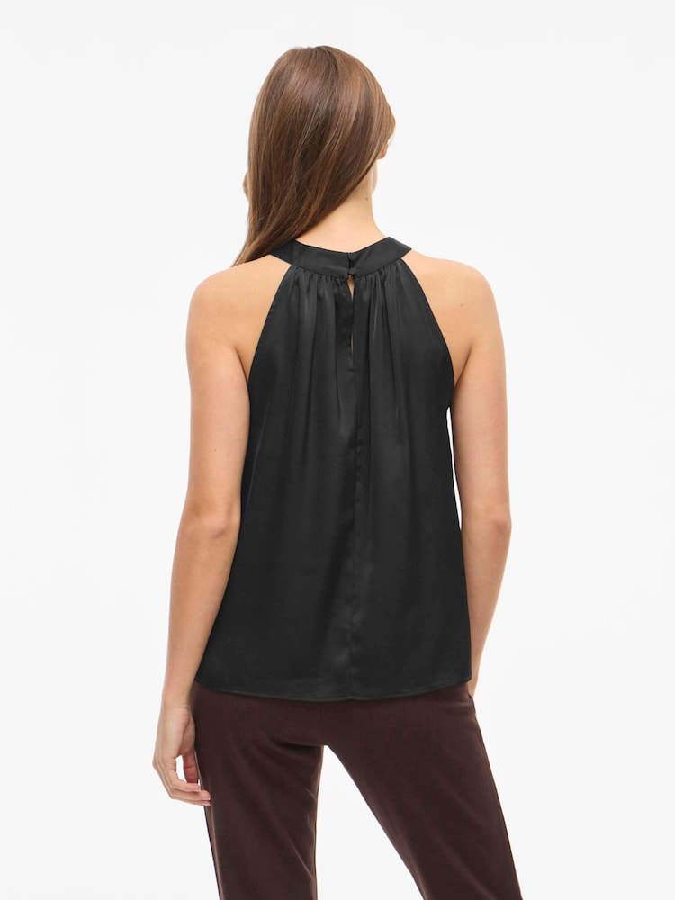 VILA Black Halterneck Satin Top - Image 2 of 3 VILA Black Halterneck Satin Top - Image 2 of 3