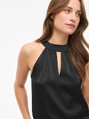 VILA Black Halterneck Satin Top - Image 3 of 3
