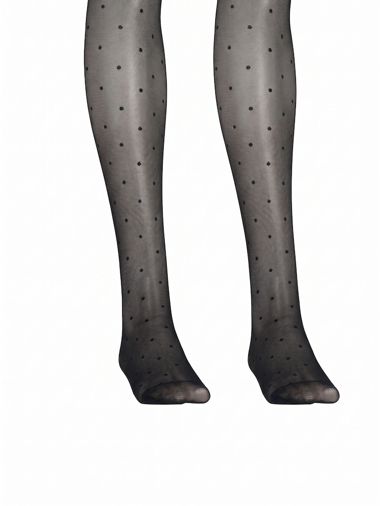 JJXX Black Polka Dot Print 20 Den Tights 2 Pack - Image 1 of 4 JJXX Black Polka Dot Print 20 Den Tights 2 Pack - Image 1 of 4