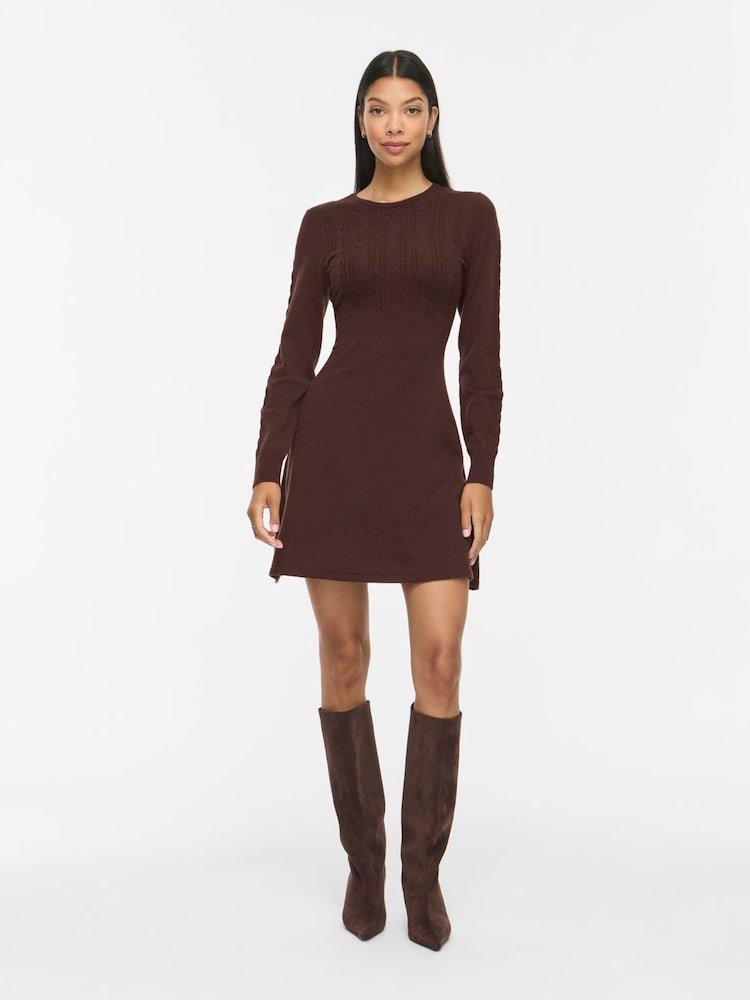 VILA Brown Cable Knit Mini Dress - Image 1 of 4