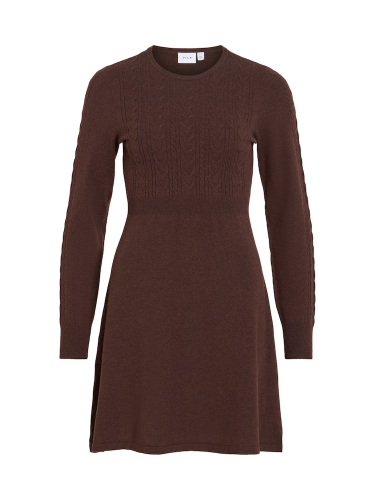 VILA Brown Cable Knit Mini Dress - Image 4 of 4