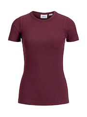 Roșu vișiniu - Tricou mulat striat JJXX Mânecă scurtă - Imaginea 4 din 7