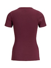 Roșu vișiniu - Tricou mulat striat JJXX Mânecă scurtă - Imaginea 5 din 7
