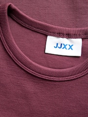 Roșu vișiniu - Tricou mulat striat JJXX Mânecă scurtă - Imaginea 6 din 7