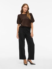 VILA Brown Satin Puff Shoulder Top - Image 2 of 2