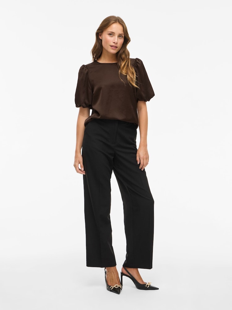 VILA Brown Satin Puff Shoulder Top - Image 2 of 2 VILA Brown Satin Puff Shoulder Top - Image 2 of 2