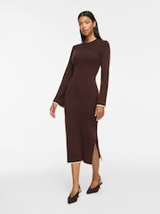 VILA Brown Long-Sleeve Knitted Midi Dress - Image 1 of 5
