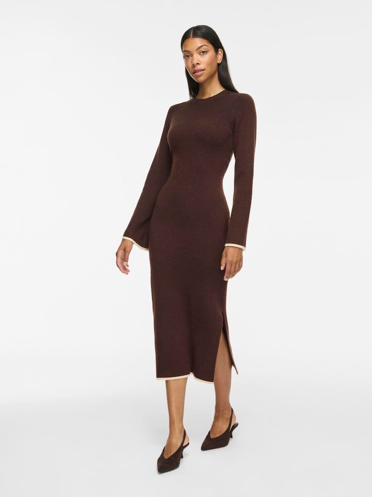 VILA Brown Long-Sleeve Knitted Midi Dress - Image 1 of 5 VILA Brown Long-Sleeve Knitted Midi Dress - Image 1 of 5