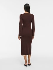 VILA Brown Long-Sleeve Knitted Midi Dress - Image 2 of 5