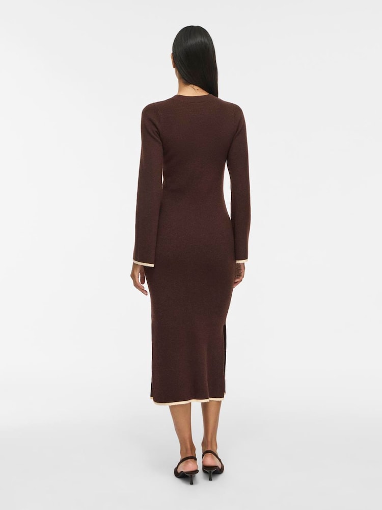 VILA Brown Long-Sleeve Knitted Midi Dress - Image 2 of 5 VILA Brown Long-Sleeve Knitted Midi Dress - Image 2 of 5
