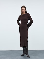 VILA Brown Long-Sleeve Knitted Midi Dress - Image 3 of 5