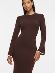 VILA Brown Long-Sleeve Knitted Midi Dress - Image 4 of 5