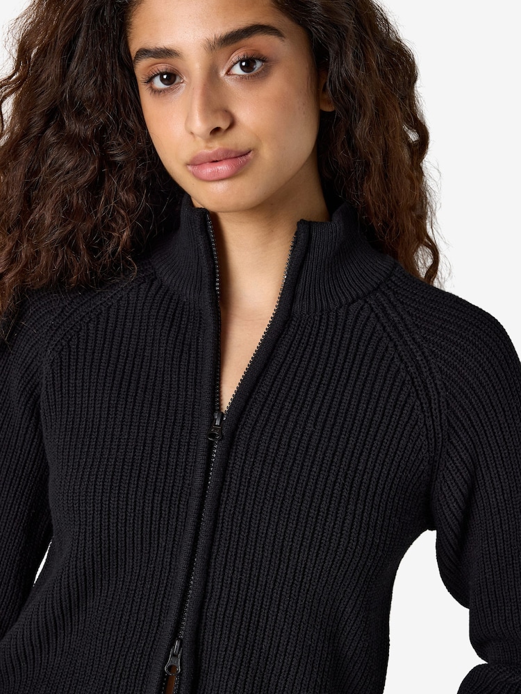 NOISY MAY Black Double Zip Mockneck Knitted Cardigan - Image 2 of 6 NOISY MAY Black Double Zip Mockneck Knitted Cardigan - Image 2 of 6