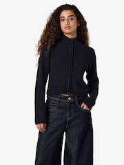 NOISY MAY Black Double Zip Mockneck Knitted Cardigan - Image 5 of 6