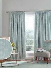 Laura Ashley Duck Egg Blue Josette Blackout 100% Cotton Lined Pencil Pleat Curtains - Image 1 of 3