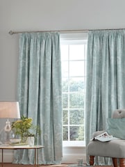 Laura Ashley Duck Egg Blue Josette Blackout 100% Cotton Lined Pencil Pleat Curtains - Image 2 of 3