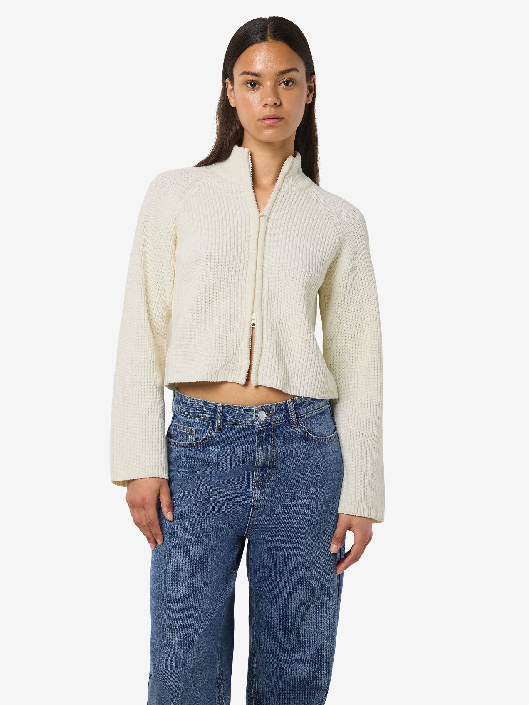 Buy NOISY MAY White Double Zip Mockneck Knitted Cardigan from Next USA