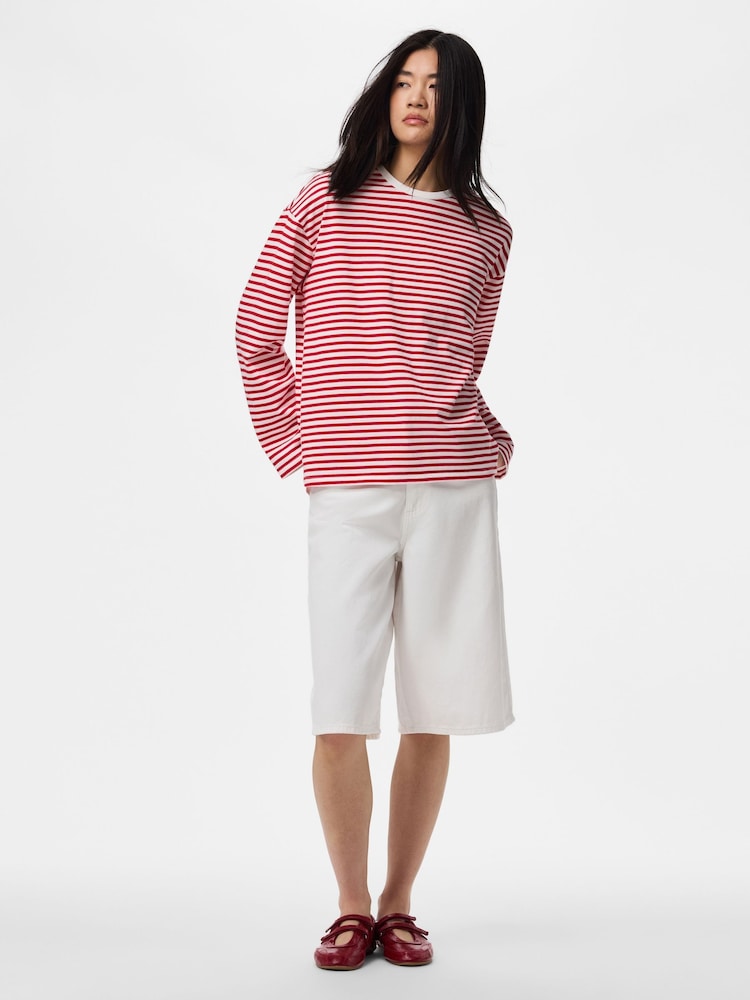 PIECES White Long Sleeve Jersey Relaxed Top - Image 2 of 6 PIECES White Long Sleeve Jersey Relaxed Top - Image 2 of 6