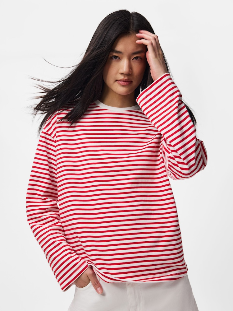 PIECES White Long Sleeve Jersey Relaxed Top - Image 6 of 6 PIECES White Long Sleeve Jersey Relaxed Top - Image 6 of 6