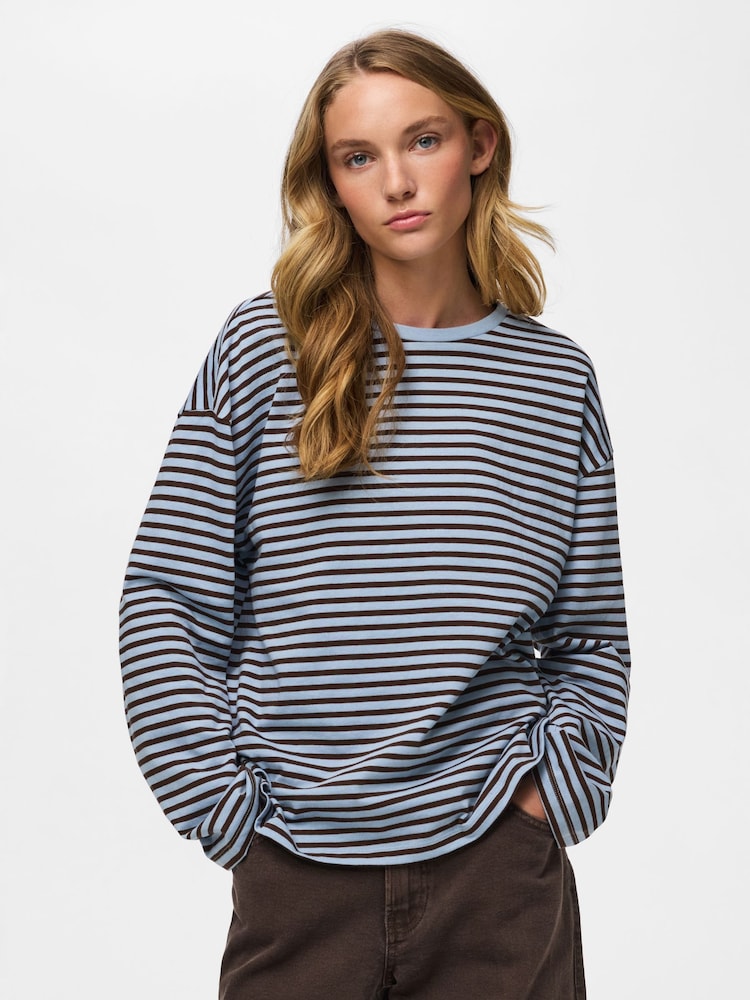Albastru - PIECES Long Sleeve Jersey Relaxed Top - Imaginea 1 din 8