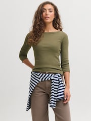 JJXX Green 3/4 Sleeve Boatneck Fitted Top - Image 1 of 5