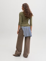JJXX Green 3/4 Sleeve Boatneck Fitted Top - Image 2 of 5