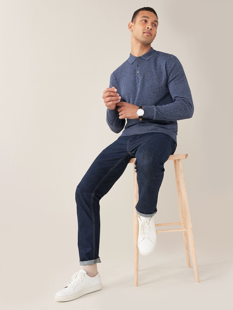Blue Regular Knitted Long Sleeve Polo Shirt - Image 3 of 6