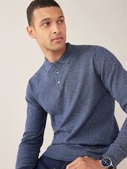 Blue Regular Knitted Long Sleeve Polo Shirt - Image 4 of 6