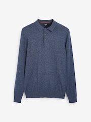 Blue Regular Knitted Long Sleeve Polo Shirt - Image 5 of 6