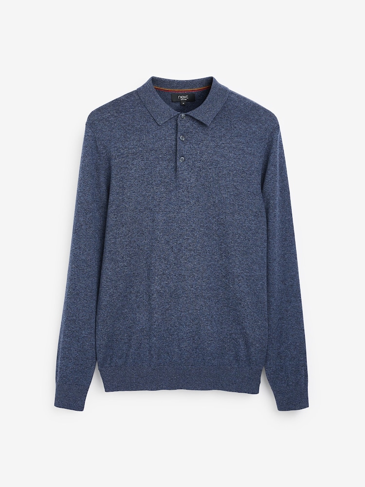 Blue Regular Knitted Long Sleeve Polo Shirt - Image 5 of 6