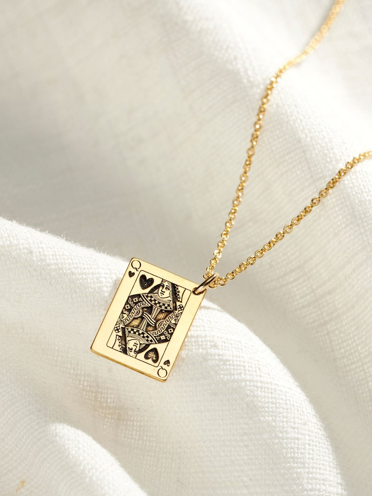 Personalised Queen of Hearts Playing Card Charm Necklace by Posh Totty Designs - Image 1 of 2 Personalised Queen of Hearts Playing Card Charm Necklace by Posh Totty Designs - Image 1 of 2