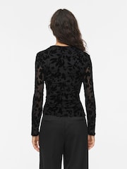VILA Black Floral Embossed Mesh Long Sleeve Top - Image 2 of 3