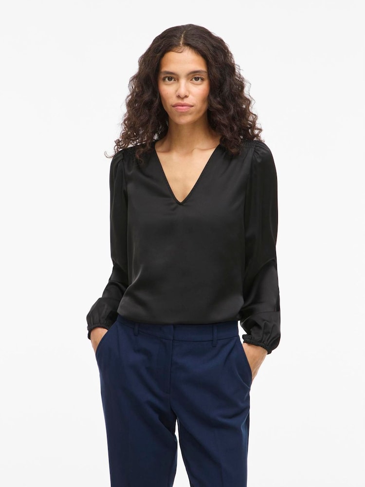 Blouse en satin à manches longues et col en V VILA - Image 1 sur 3