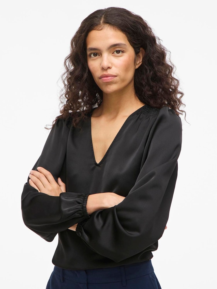 Blouse en satin à manches longues et col en V VILA - Image 3 sur 3