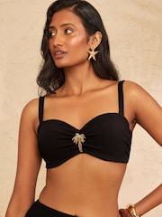 Love & Roses Black Palm Tree Trim Moulded Cup Bikini Top - Image 1 of 4