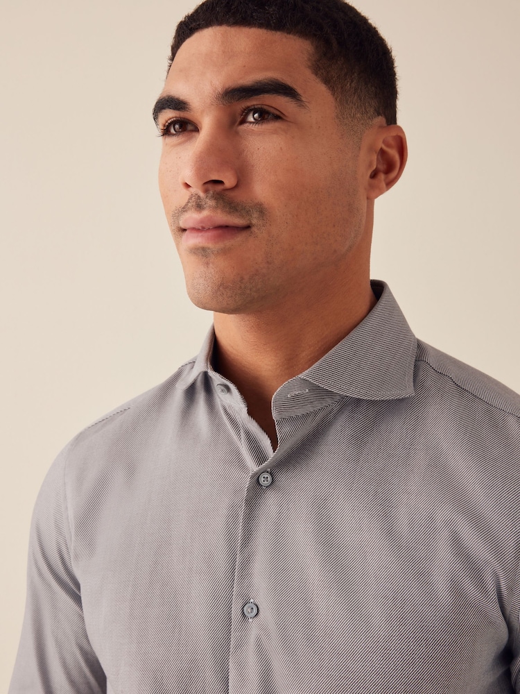 Neutral Brown Single Cuff Cotton Twill Shirt - Image 1 of 9