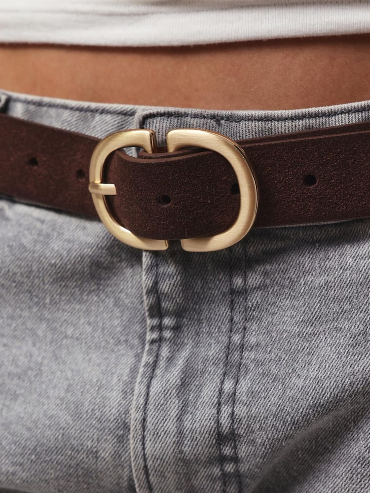 PIECES Brown Suede Belt with Gold Hardware - Image 2 of 2 PIECES Brown Suede Belt with Gold Hardware - Image 2 of 2