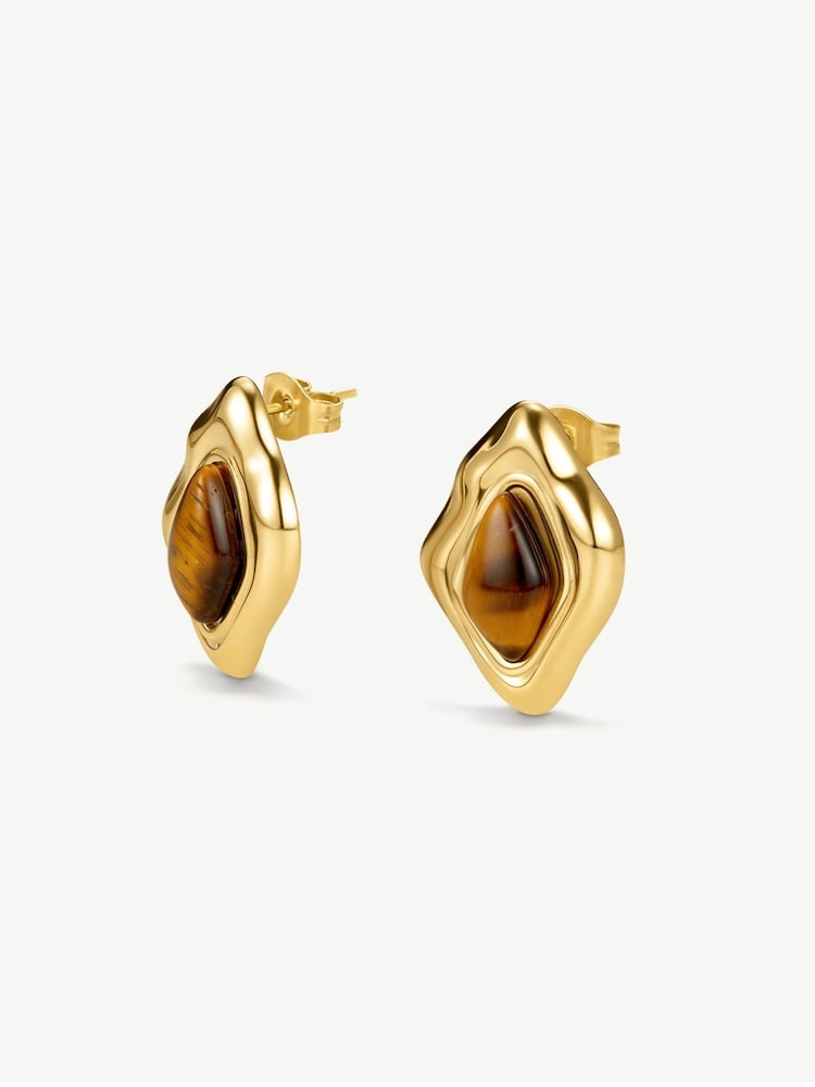 D.Louise Gold Tone Tigers Eye Abstract Earrings - Image 4 of 4