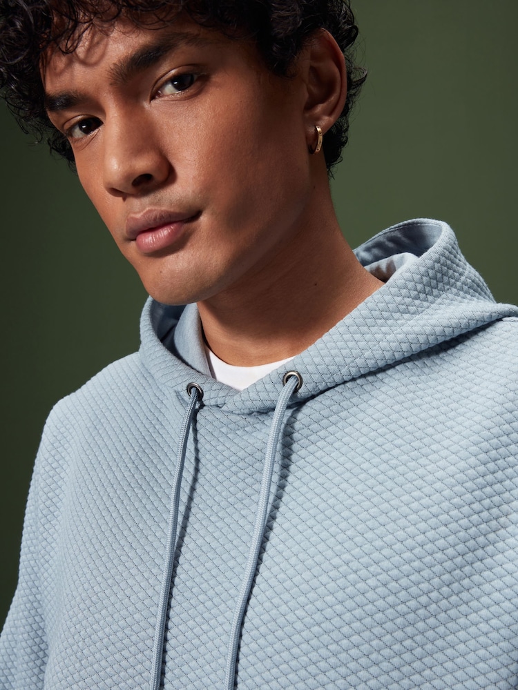 Pale Blue Hooded Textured Overhead Hoodie - Image 1 of 8