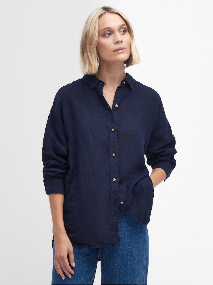 Barbour® Navy Hampton Relaxed Fit Linen Shirt - Image 1 of 9 Barbour® Navy Hampton Relaxed Fit Linen Shirt - Image 1 of 9