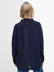 Barbour® Navy Hampton Relaxed Fit Linen Shirt - Image 2 of 9