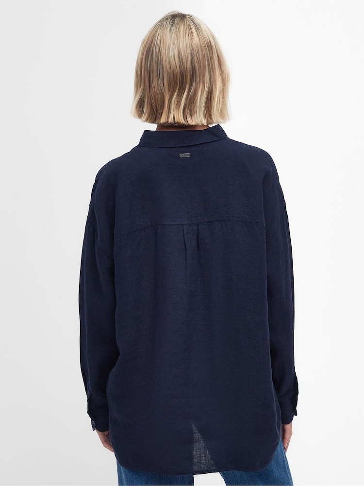 Barbour® Navy Hampton Relaxed Fit Linen Shirt - Image 2 of 9 Barbour® Navy Hampton Relaxed Fit Linen Shirt - Image 2 of 9