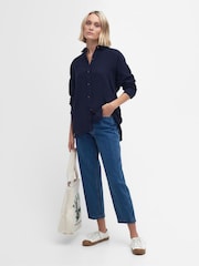 Barbour® Navy Hampton Relaxed Fit Linen Shirt - Image 3 of 9