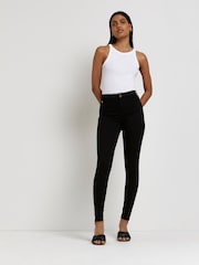 River Island Black Mid Rise Skinny 100% Cotton Jeans - Image 1 of 4