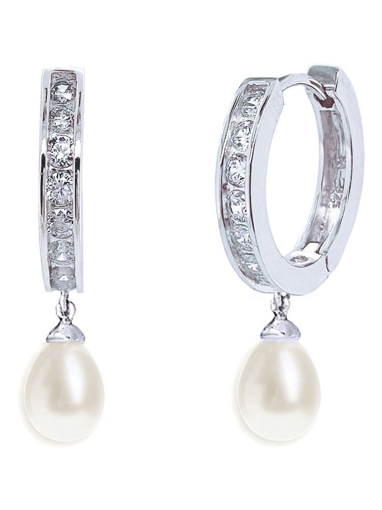 Ivory & Co Rhodium Canterbury Crystal And Pearl Hoop Earrings - Image 1 of 5